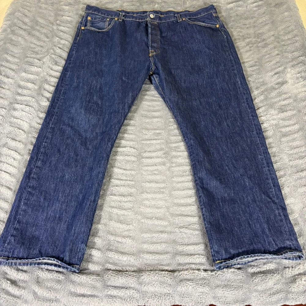 Levis 501 Original Fit Jeans Mens 44x30 Dark Wash Blue Denim Button Fly AB317